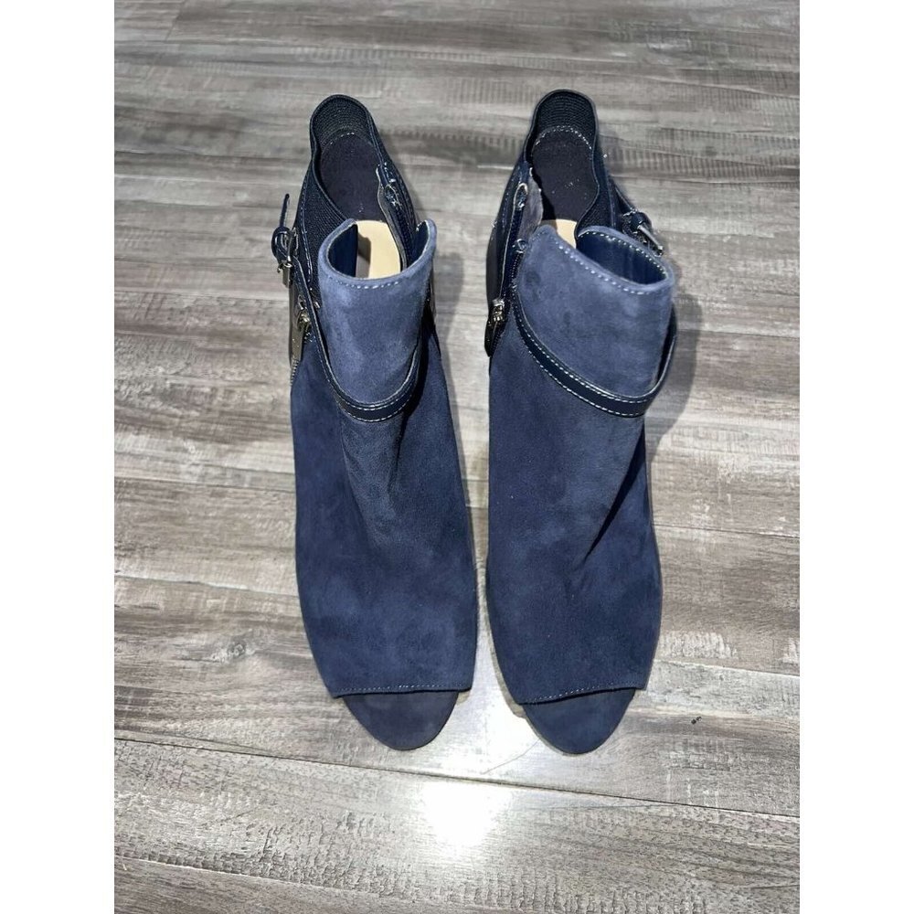 MARC FISHER Navy Blue suede peep toe boots Size 9M Leather Blue Navy Shoes - Picture 11 of 12
